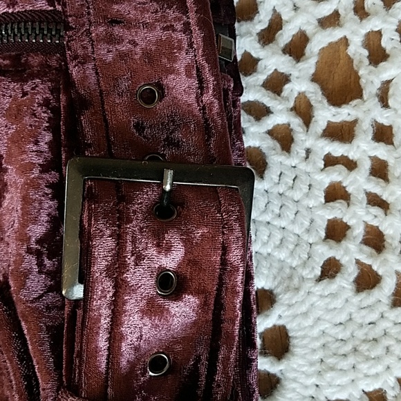 Crushed Velvet Eggplant Coloured Moto Jacket - Picture 5 of 11